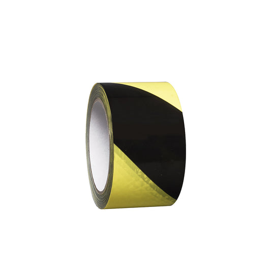 Floor marking tape made of vinyl, two-colour, width 75 mm, yellow / black, pack of 8 rolls.