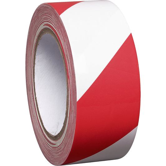 Floor marking tape made of vinyl, two-colour, width 50 mm, red / white, pack of 8 rolls.