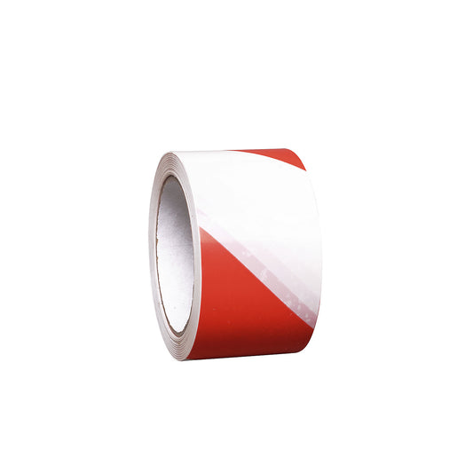 Floor marking tape made of vinyl, two-colour, width 75 mm, red / white, pack of 8 rolls.