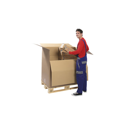 Pallet container, brown, with loading flap, internal dimensions 1185 x 780 x 1070 mm, double fluted.