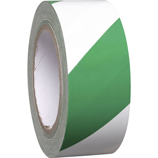 Floor marking tape made of vinyl, two-colour, width 50 mm, green / white, pack of 8 rolls.