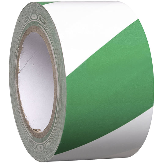 Floor marking tape made of vinyl, two-colour, width 75 mm, green / white, pack of 16 rolls.