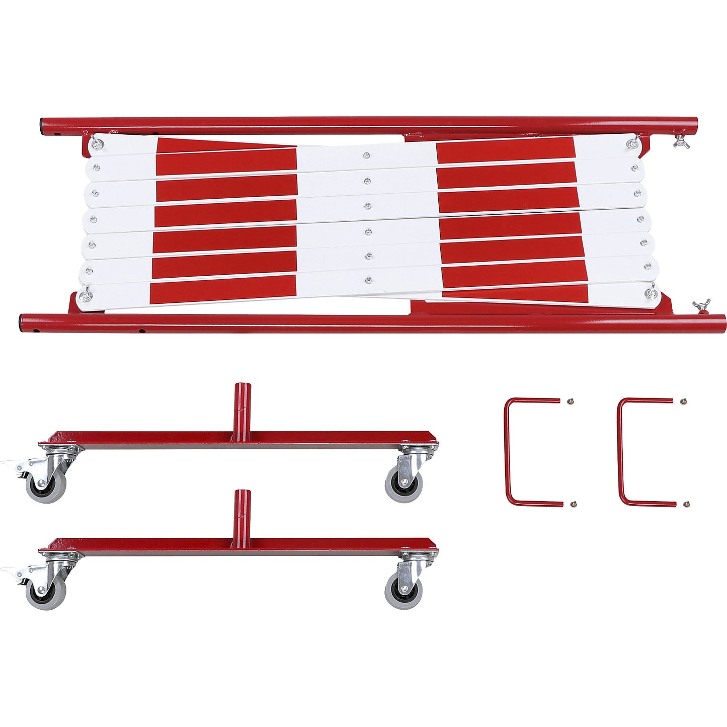 Expanding barrier, with 2 feet with castors, red / white, max. length 4000 mm.