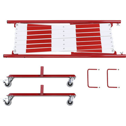 Expanding barrier, with 2 feet with castors, red / white, max. length 4000 mm.