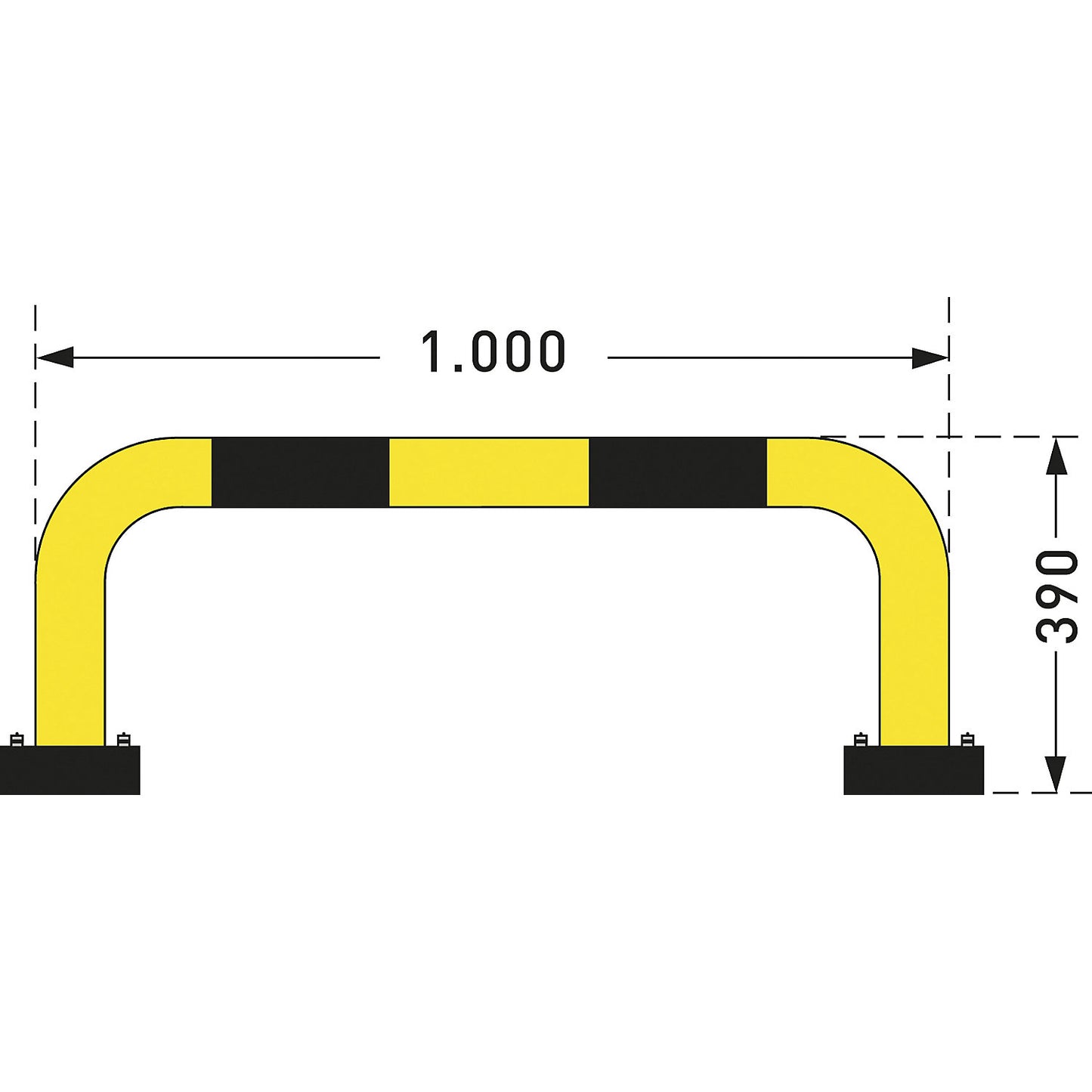 Impact protection guard, steel, Ø 76 mm, with spring element, for indoor use, HxW 390 x 1000 mm.