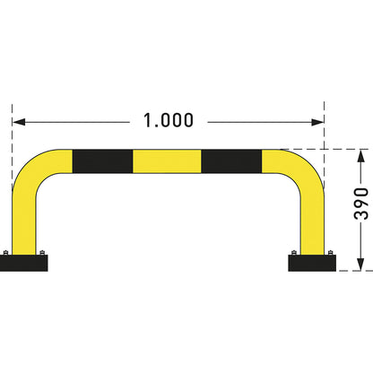 Impact protection guard, steel, Ø 76 mm, with spring element, for indoor use, HxW 390 x 1000 mm.