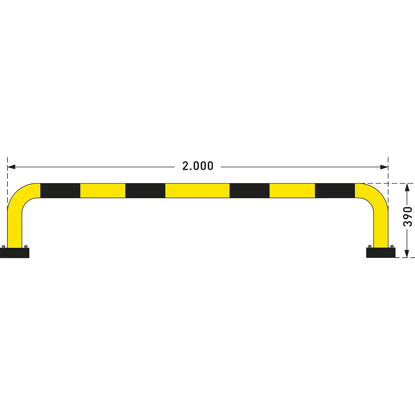 Impact protection guard, steel, Ø 76 mm, with spring element, for indoor use, HxW 390 x 2000 mm.