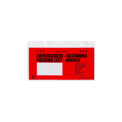 Premium light document pouches, with vision panel, Invoice - Packing list imprint, pack of 250, long documents, resealable liner.