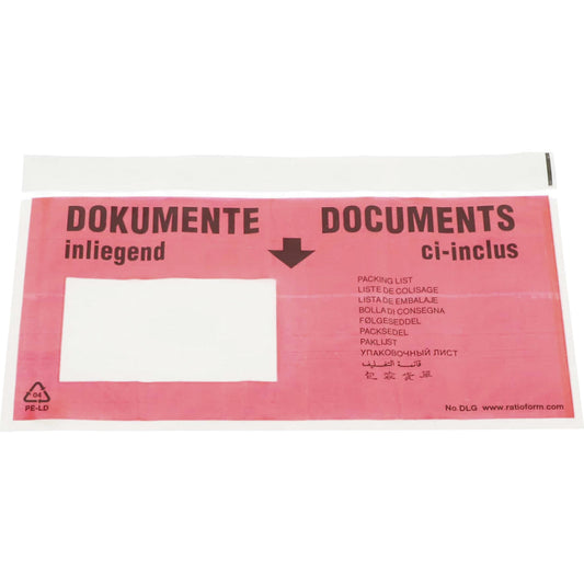 Premium light document pouches, with vision panel, Packing list, pack of 250, long documents.