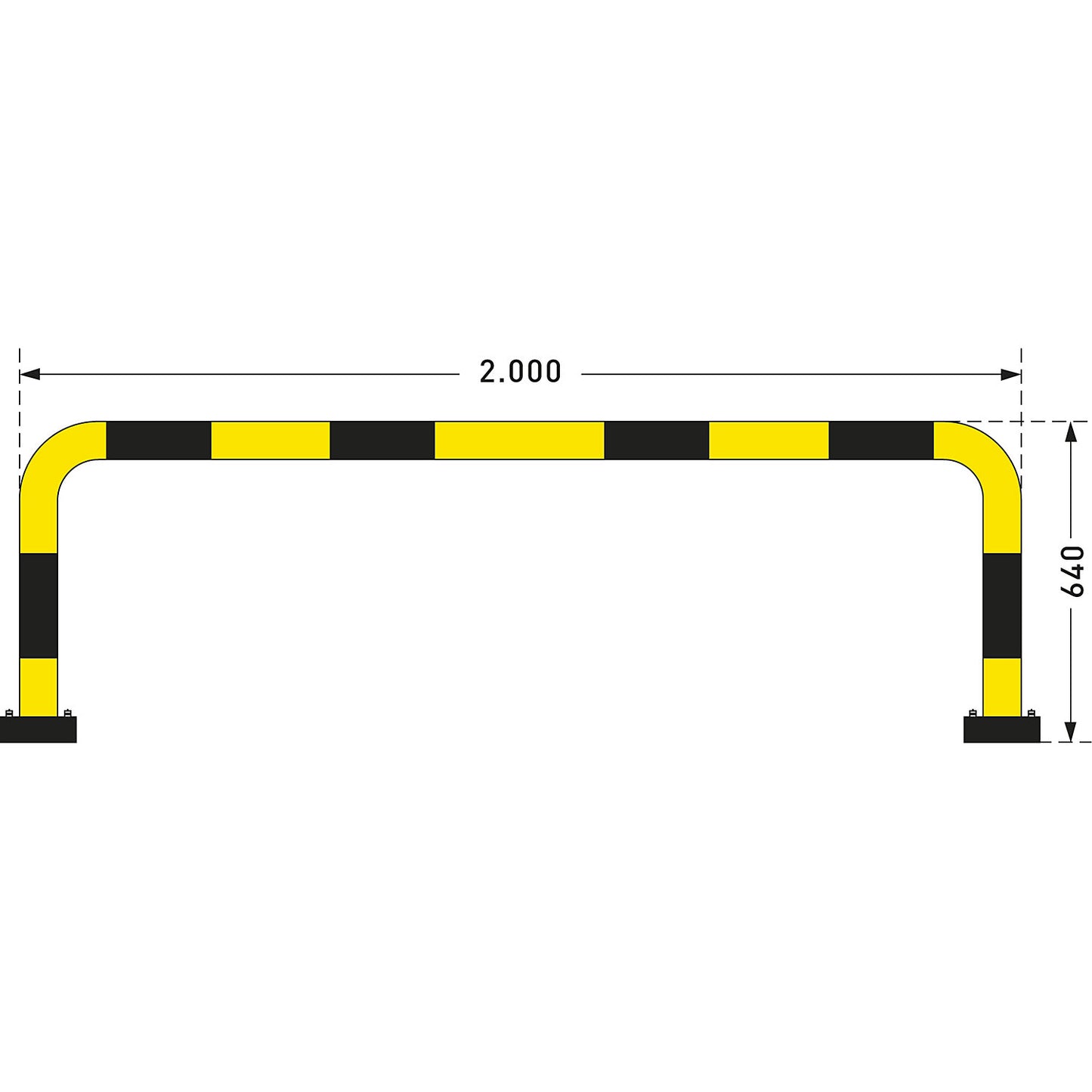 Impact protection guard, steel, Ø 76 mm, with spring element, for outdoor use, HxW 640 x 2000 mm.