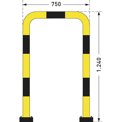 Impact protection guard, steel, Ø 76 mm, with spring element, for outdoor use, HxW 1240 x 750 mm.