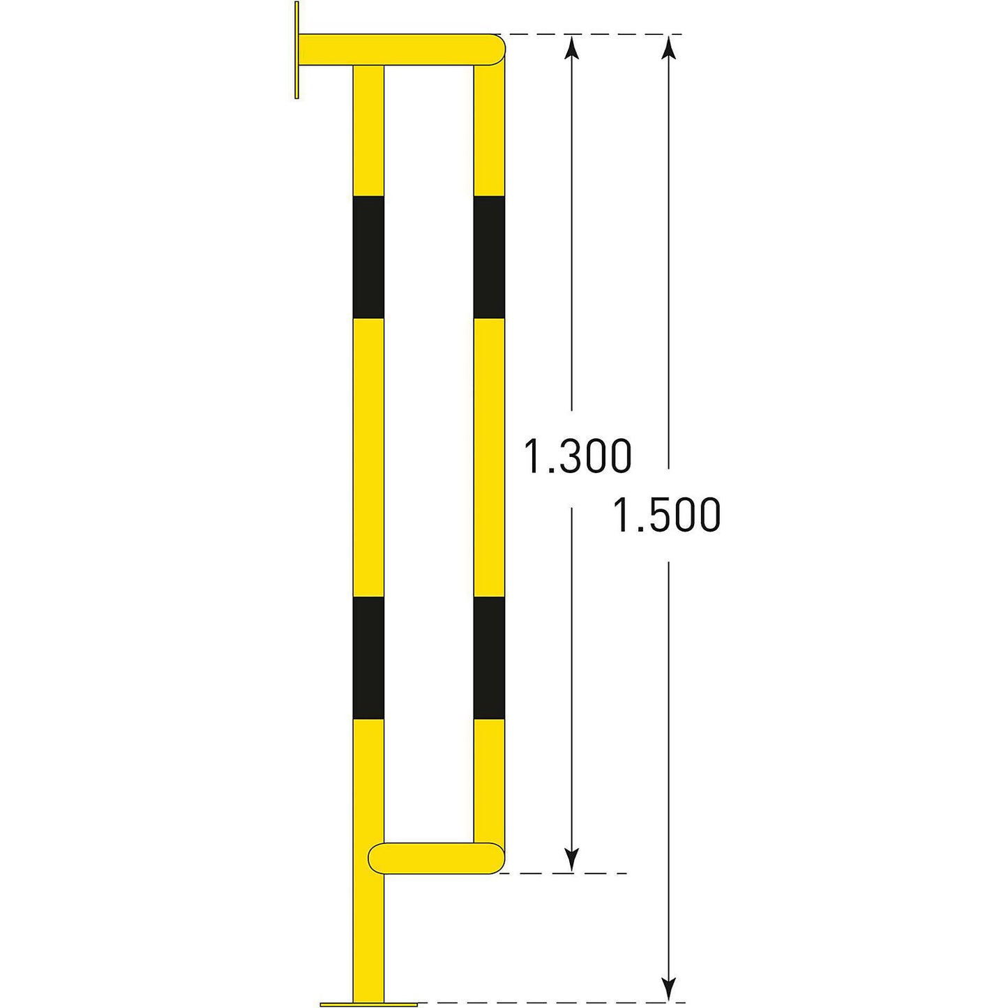 Crash protection for pipes, wall/floor mounting, HxWxD 1500 x 350 x 300 mm.