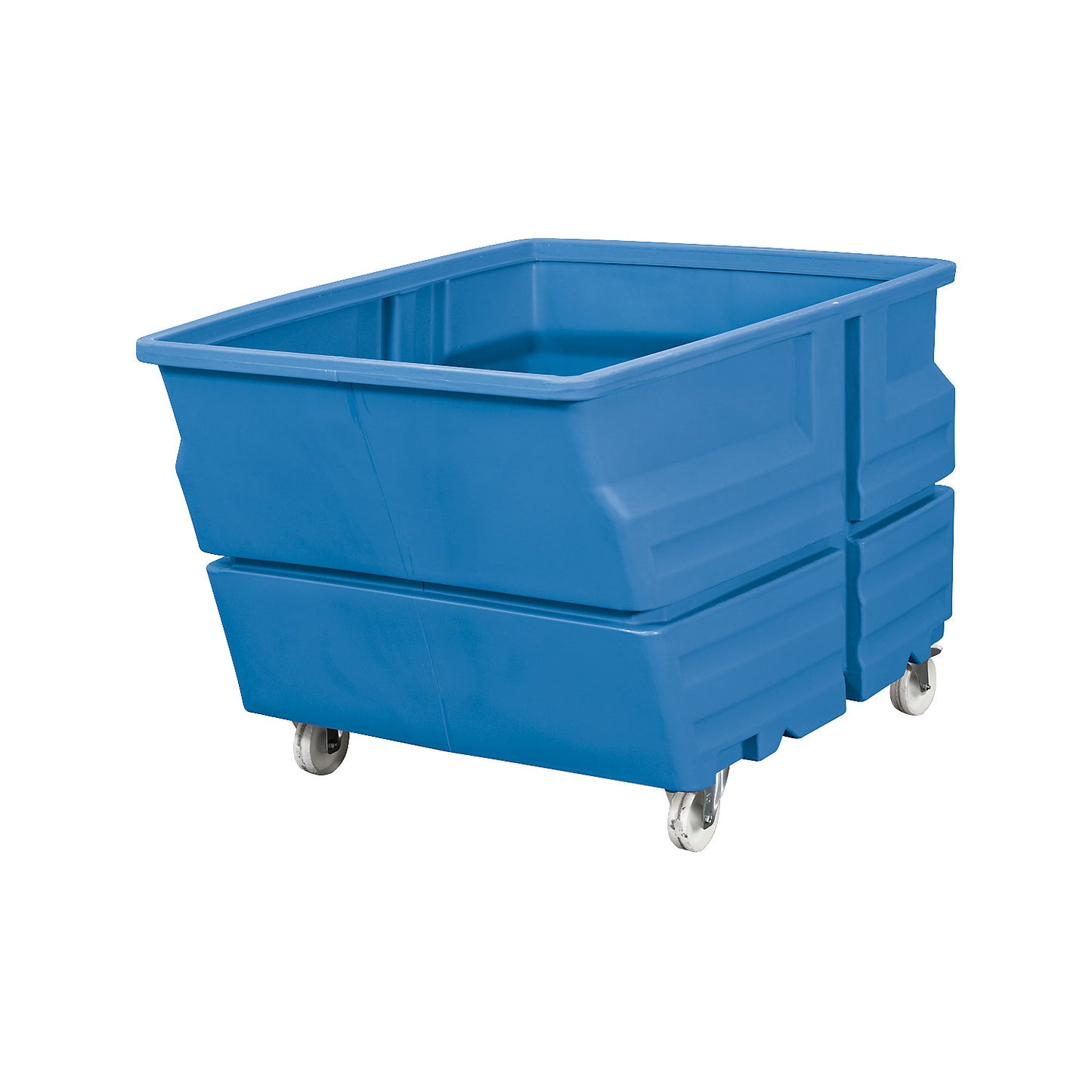 Tilting skip, PE, without suspension support bar, with castors, capacity 0.6 m³, blue.
