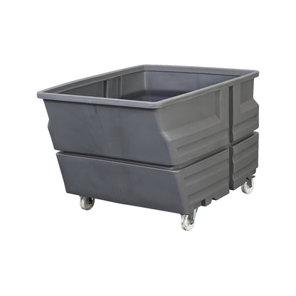 Tilting skip, PE, without suspension support bar, with castors, capacity 0.8 m³, grey.