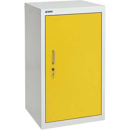 Environmental cupboard without door perforations, HxWxD 900 x 500 x 500 mm, 2 tray shelves, light grey / signal yellow.
