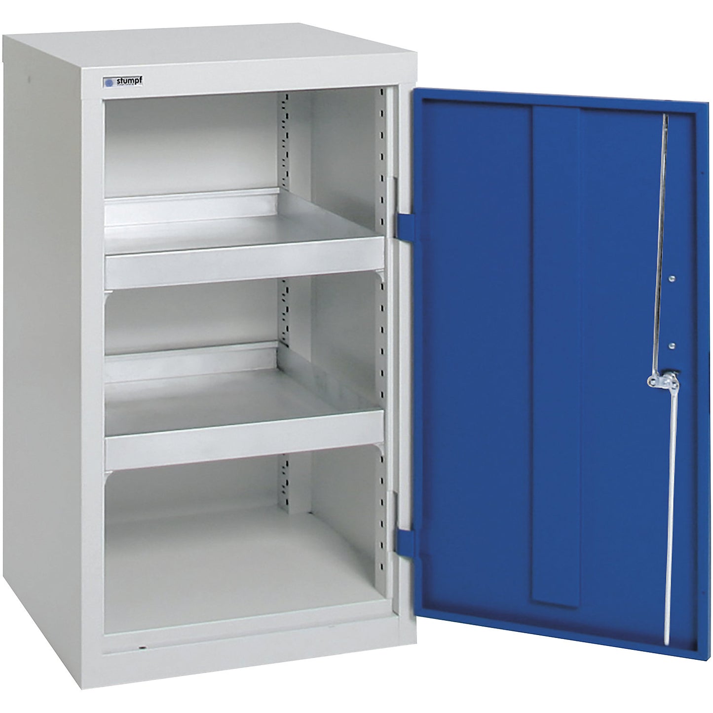 Environmental cupboard without door perforations, HxWxD 900 x 500 x 500 mm, 2 tray shelves, light grey / gentian blue.