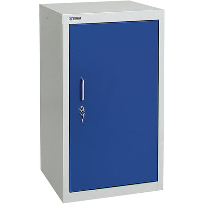 Environmental cupboard without door perforations, HxWxD 900 x 500 x 500 mm, 2 tray shelves, light grey / gentian blue.