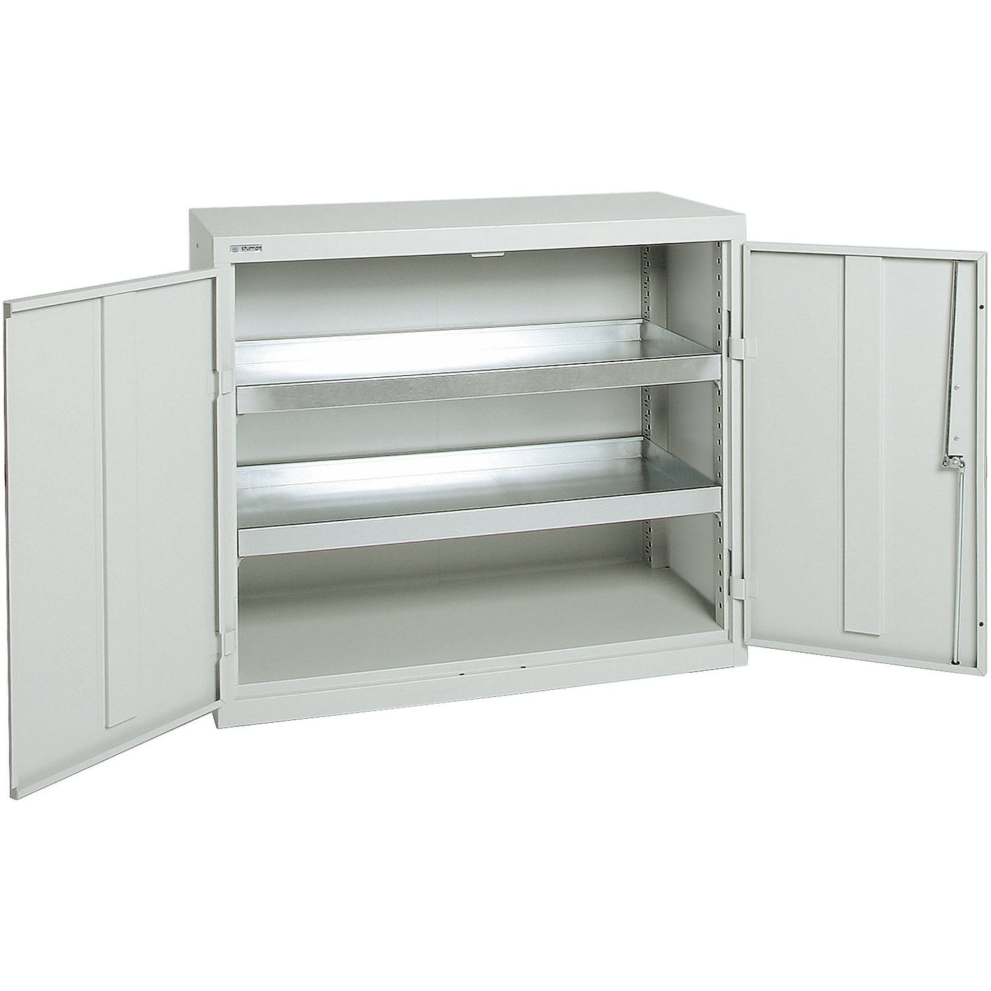 Environmental cupboard without door perforations, HxWxD 900 x 1000 x 500 mm, 2 tray shelves, light grey / light grey.