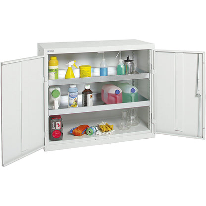 Environmental cupboard without door perforations, HxWxD 900 x 1000 x 500 mm, 2 tray shelves, light grey / light grey.