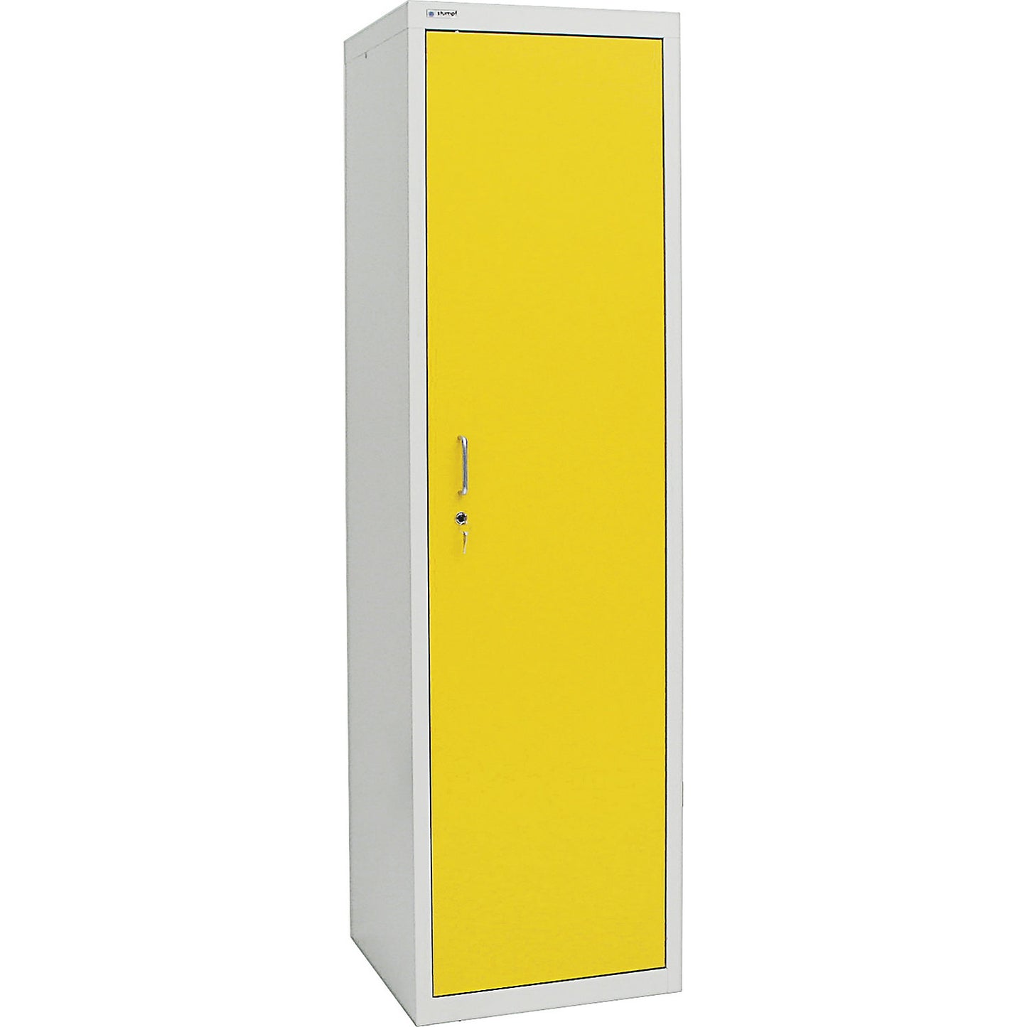 Environmental cupboard without door perforations, HxWxD 1800 x 500 x 500 mm, 4 tray shelves, light grey / signal yellow.