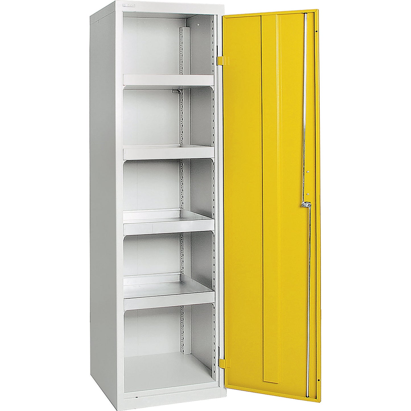 Environmental cupboard without door perforations, HxWxD 1800 x 500 x 500 mm, 4 tray shelves, light grey / signal yellow.