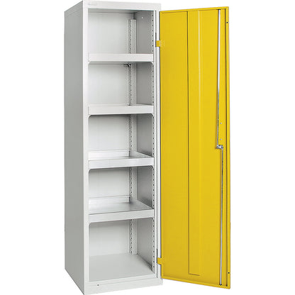 Environmental cupboard without door perforations, HxWxD 1800 x 500 x 500 mm, 4 tray shelves, light grey / signal yellow.