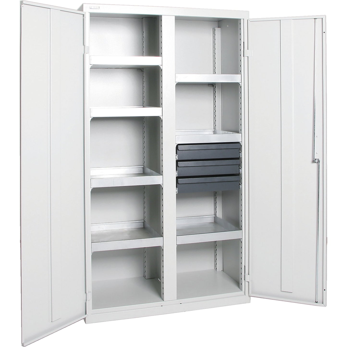 Environmental cupboard without door perforations, HxWxD 1800 x 1000 x 500 mm, 7 tray shelves, light grey / light grey.
