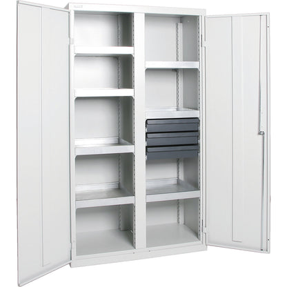 Environmental cupboard without door perforations, HxWxD 1800 x 1000 x 500 mm, 7 tray shelves, light grey / light grey.
