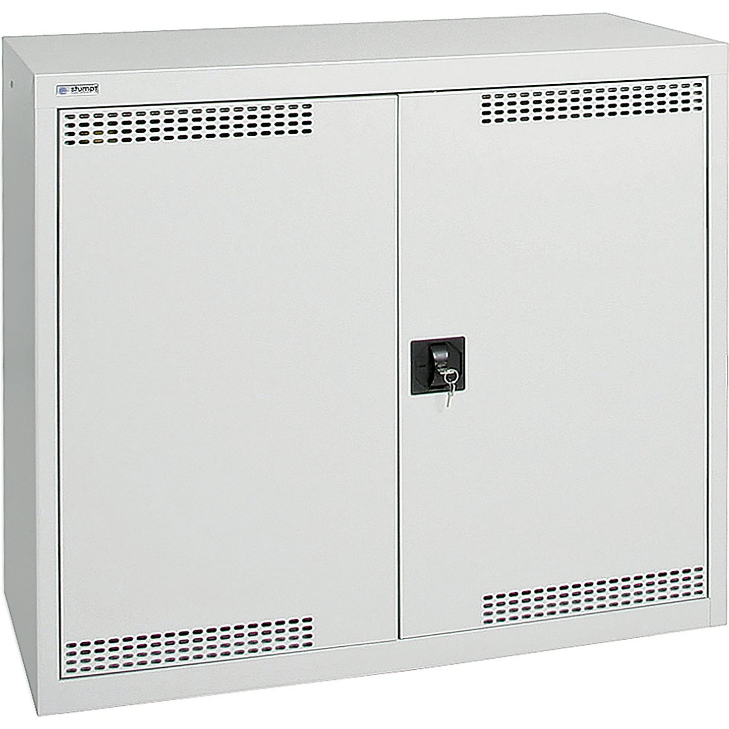 Environmental cupboard with door perforations, HxWxD 900 x 1000 x 500 mm, 2 tray shelves, light grey / light grey.
