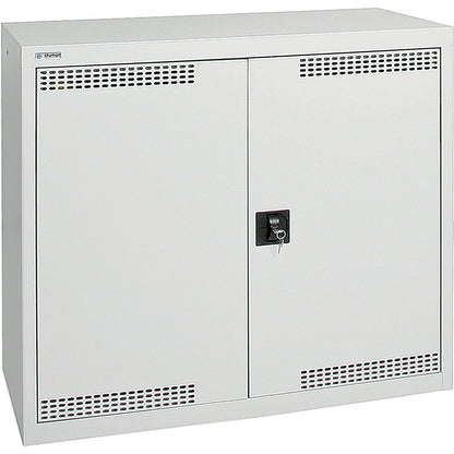 Environmental cupboard with door perforations, HxWxD 900 x 1000 x 500 mm, 2 tray shelves, light grey / light grey.