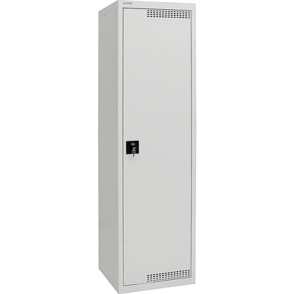 Environmental cupboard with door perforations, HxWxD 1800 x 500 x 500 mm, 4 tray shelves, light grey / light grey.