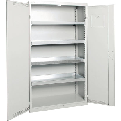 Environmental cupboard with door perforations, HxWxD 1800 x 1000 x 500 mm, 4 tray shelves, light grey / light grey.