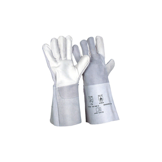 Heat protection gloves, leather, pack of 12 pairs, size 10.