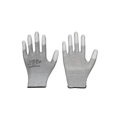 ESD assembly gloves touchscreen compatible, coated fingers/palms, pack of 12 pairs, size 9.