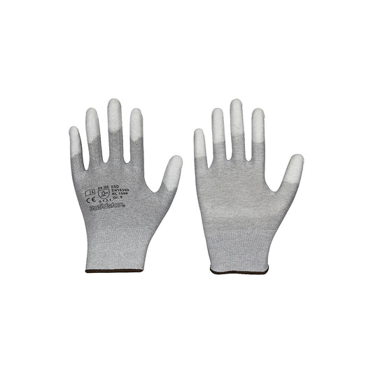 ESD assembly gloves touchscreen compatible, coated fingers/palms, pack of 12 pairs, size 9.