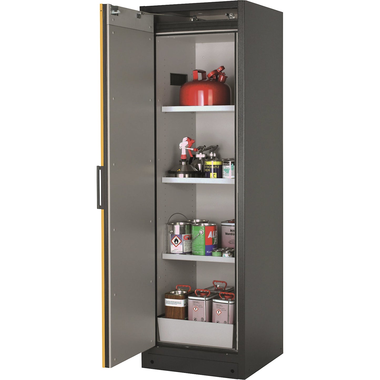 Fire resistant industrial hazardous goods cupboard, type 90, HxWxD 1955 x 600 x 615 mm, 1 door, golden yellow.