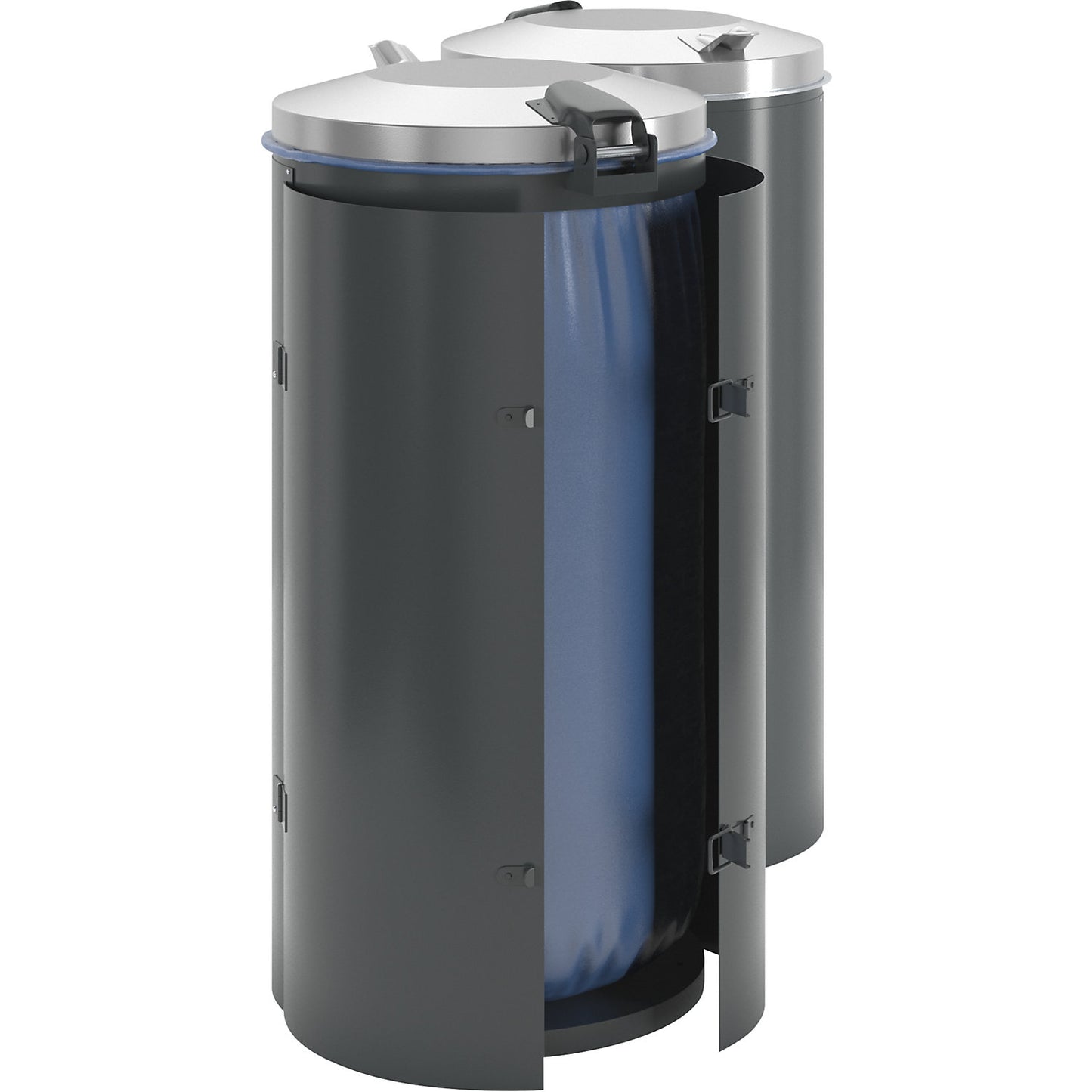 Sheet steel waste collector, for capacity 120 l, with single door, charcoal with silver coloured plastic lid.