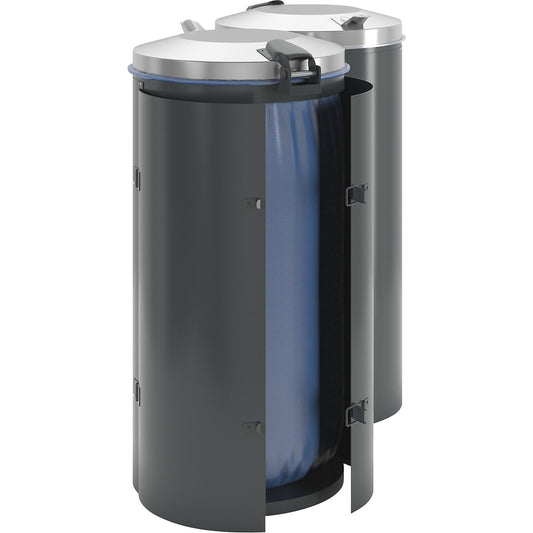 Sheet steel waste collector, for capacity 120 l, with single door, charcoal with silver coloured plastic lid.