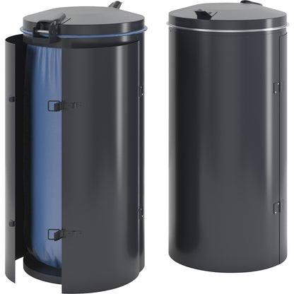 Sheet steel waste collector, for capacity 120 l, with double doors, charcoal with metal lid.
