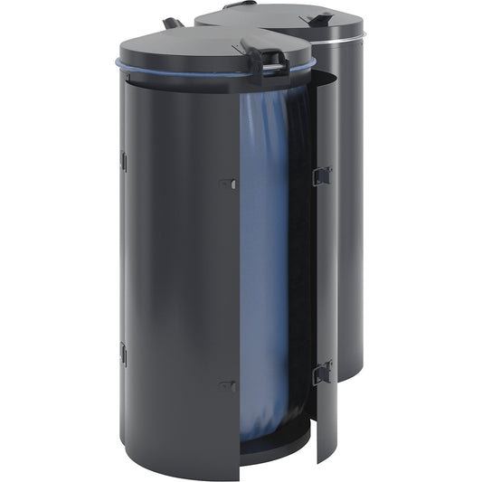 Sheet steel waste collector, for capacity 120 l, with double doors, black grey with metal lid.
