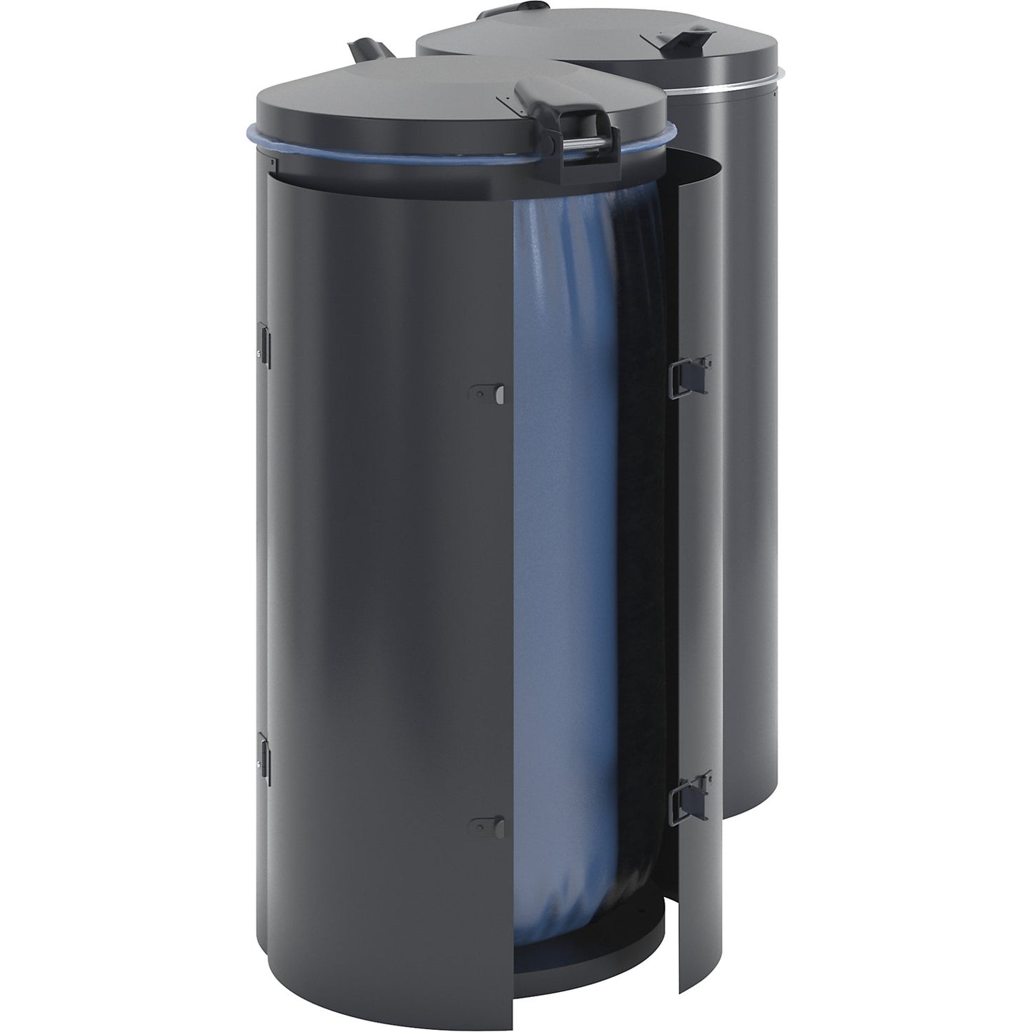 Sheet steel waste collector, for capacity 120 l, with double doors, charcoal with metal lid.