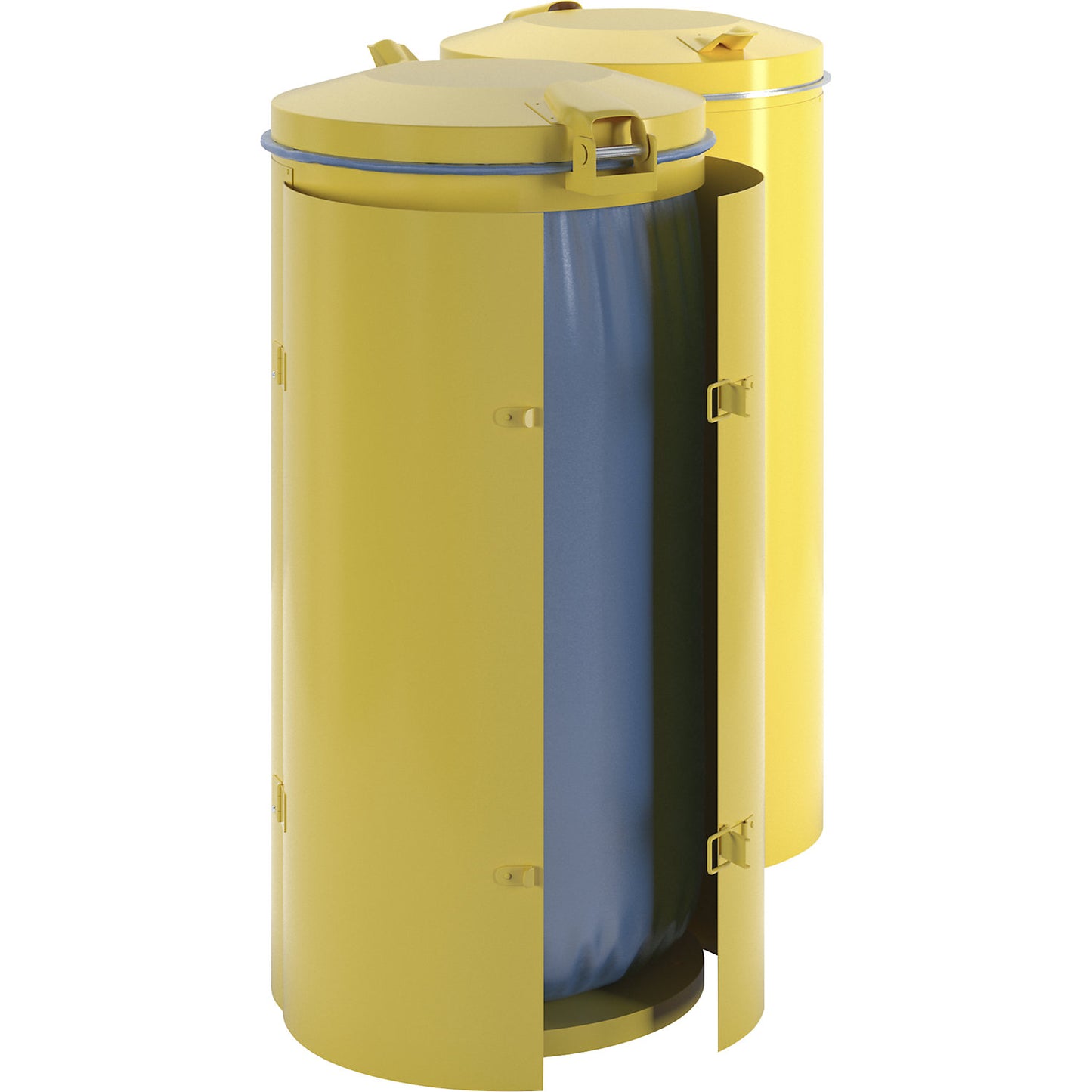 Sheet steel waste collector, for capacity 120 l, with double doors, yellow with metal lid.