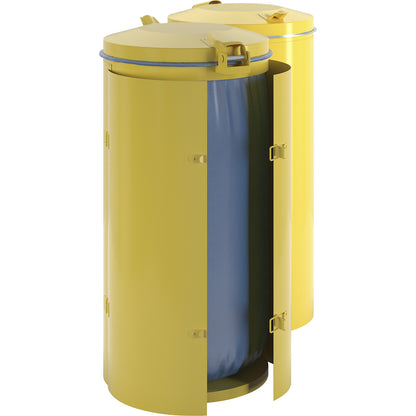Sheet steel waste collector, for capacity 120 l, with double doors, yellow with metal lid.