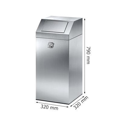 Stainless steel waste collector, for indoor and outdoor use, capacity 45 l, WxHxD 320 x 790 x 320 mm, with stainless steel inner container.