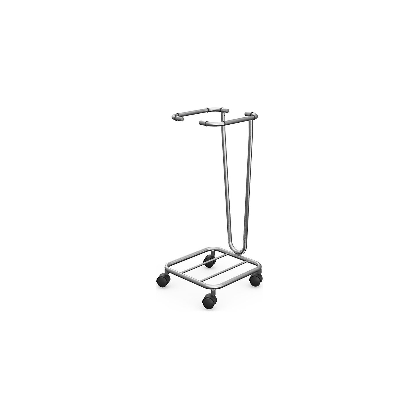 Waste sack stand without lid, for capacity 1 x 70 l, wheeled base, stainless steel.