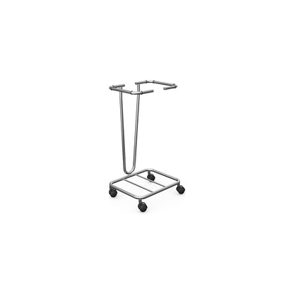 Waste sack stand without lid, for capacity 1 x 120 l, wheeled base, stainless steel.