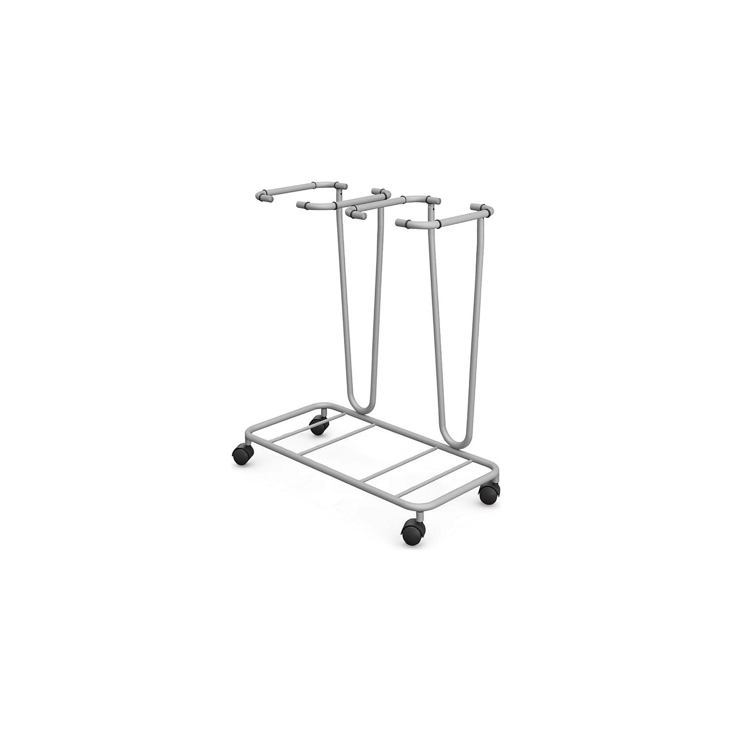 Waste sack stand without lid, for capacity 2 x 70 l, wheeled base, powder coated tubular steel.