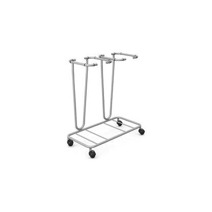 Waste sack stand without lid, for capacity 2 x 70 l, wheeled base, powder coated tubular steel.