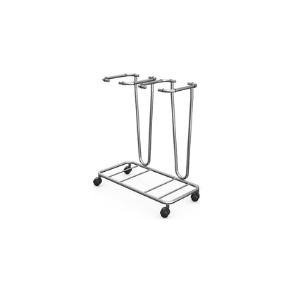 Waste sack stand without lid, for capacity 2 x 70 l, wheeled base, stainless steel.
