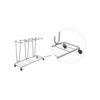 Waste sack stand without lid, for capacity 3 x 70 l, wheeled base, powder coated tubular steel.